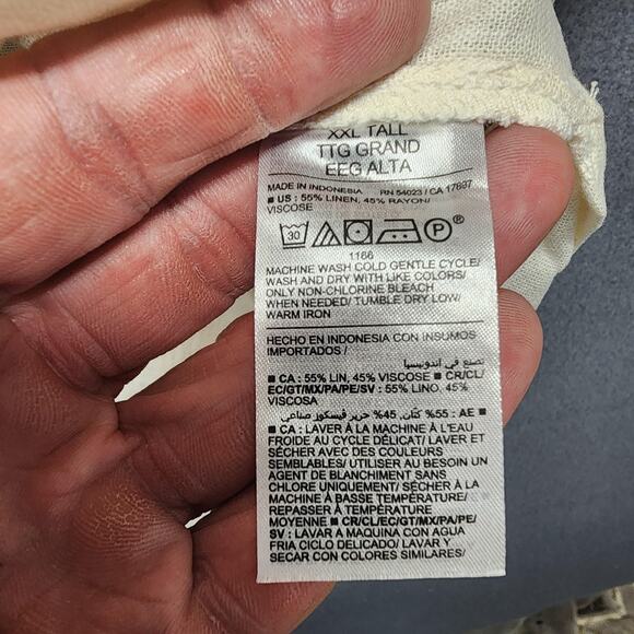 Old Navy Shirt Dress XXL Tall Cream Linen Blend Short Sleeve Button Front Pocket - Picture 9 of 10